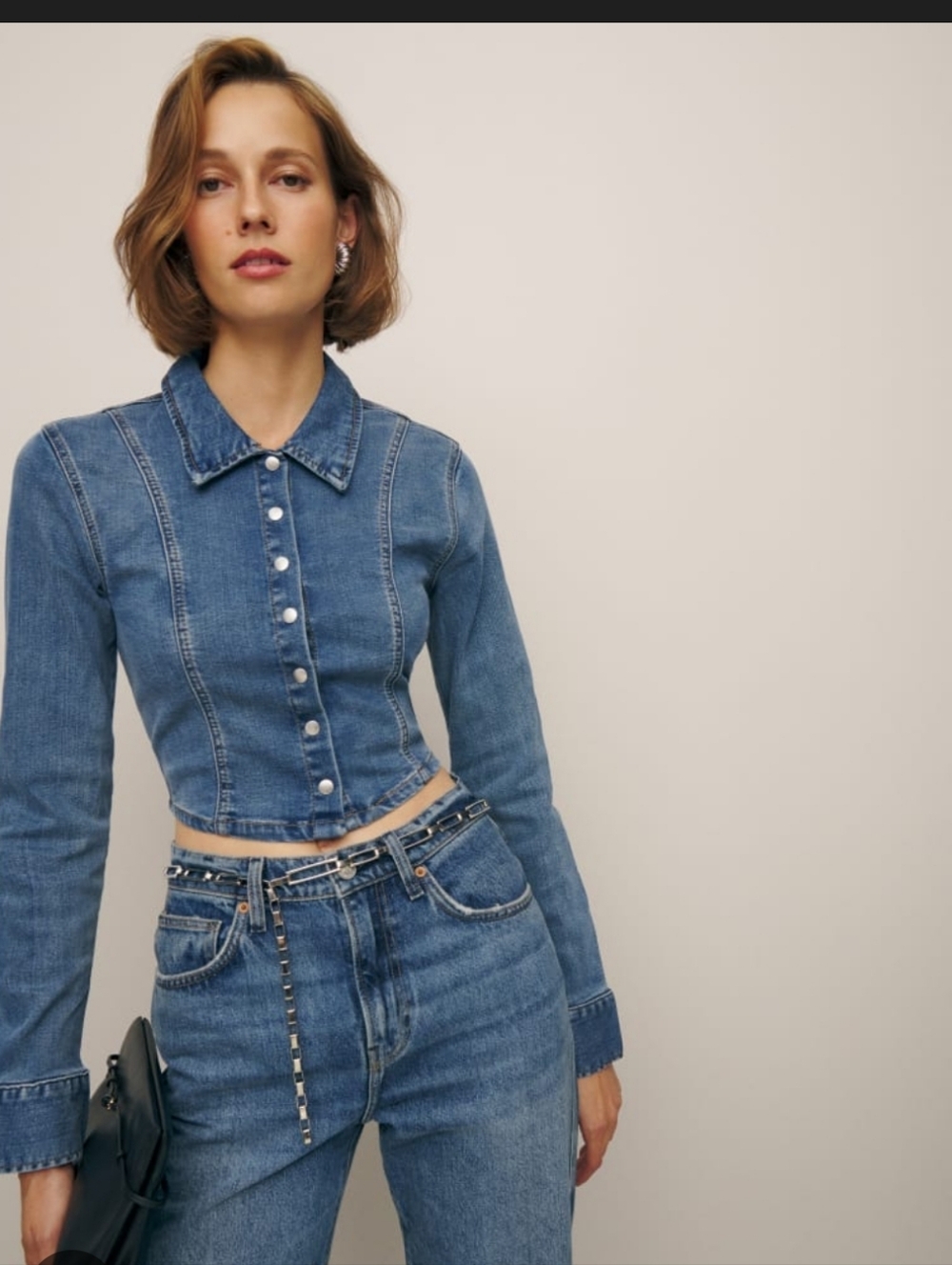Reformation Isa Denim Shirt Long Sleeve Snap Buttons Size 4 LIKE NEW